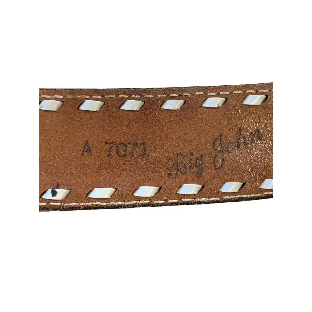 Vintage Hand-Tooled Brown Leather Belt with Kevin Size 30 (Belt Only no Buckle)
